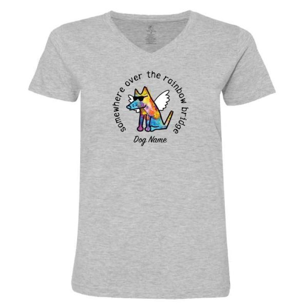 Somewhere Over The Rainbow Bridge - Ladies T-Shirt V-Neck For Sale - Image 4