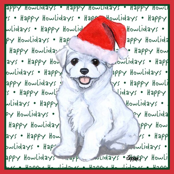 Maltese Happy Puppy Howlidays Text - Adult Unisex T-Shirt Cheap - Image 2