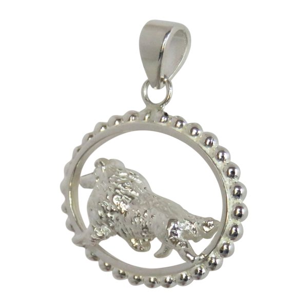 Shetland Sheepdog in Sterling Silver Beaded Oval Pendant Discount